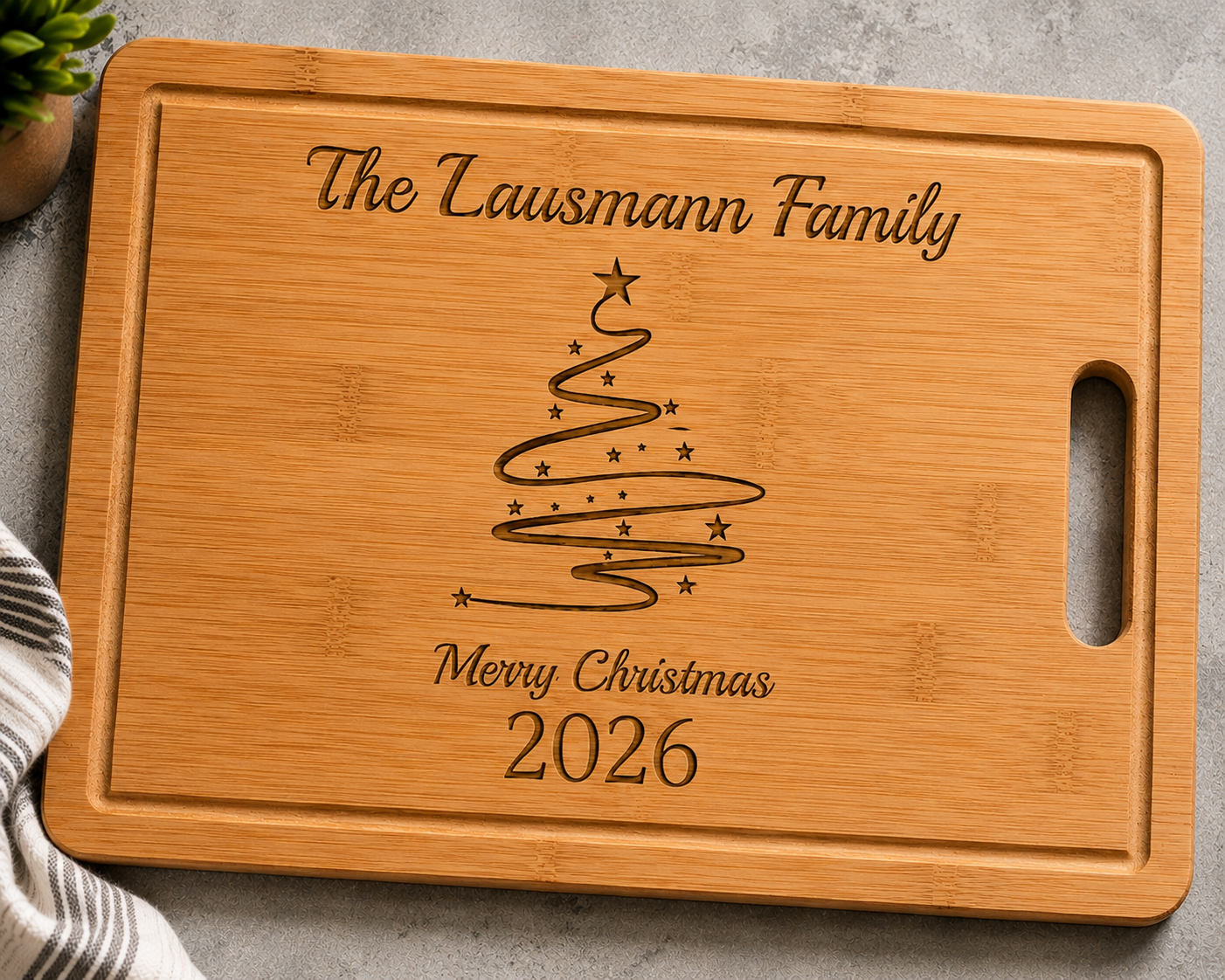 Personalized Family Christmas Tree Wooden Board - Image 1